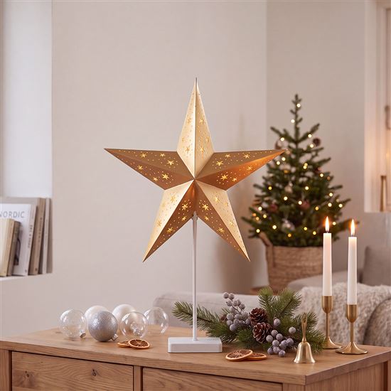 Solight LED vianočná hviezda stolová, 10x LED, 3x AA, zlatá
