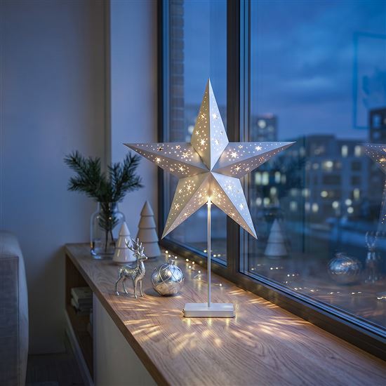 Solight LED vianočná hviezda stolová, 10x LED, 3x AA, strieborná