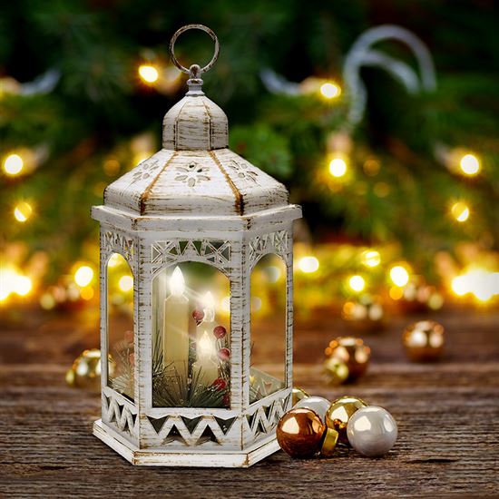 Solight LED vianočný lampáš biely, 33cm, 3x LED sviečka, 3x AAA