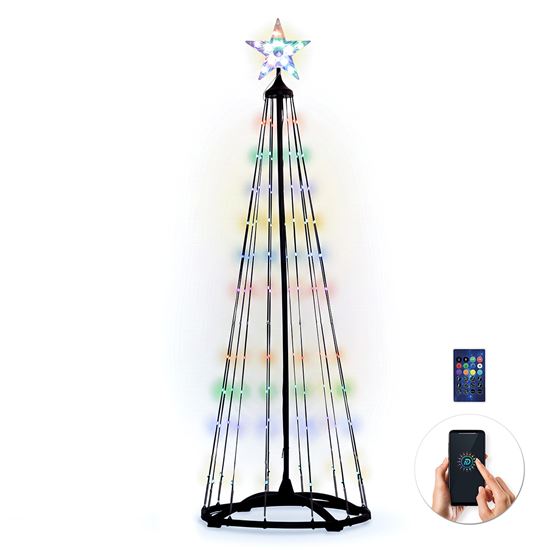 Solight smart vianočný stromček, 150 LED, 1,5m, IP44, RGB, diaľkový ovládač + BT aplikácia