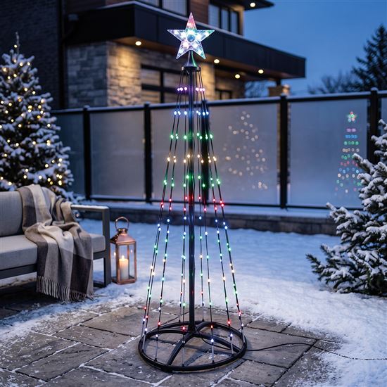 Solight smart vianočný stromček, 150 LED, 1,5m, IP44, RGB, diaľkový ovládač + BT aplikácia