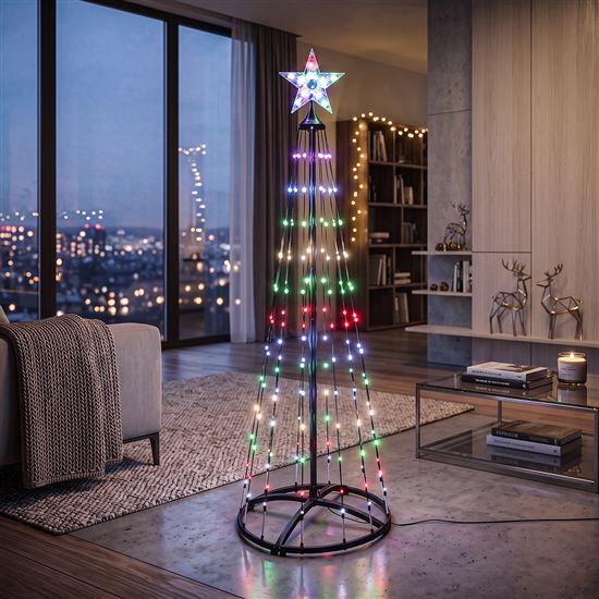 Solight smart vianočný stromček, 150 LED, 1,5m, IP44, RGB, diaľkový ovládač + BT aplikácia