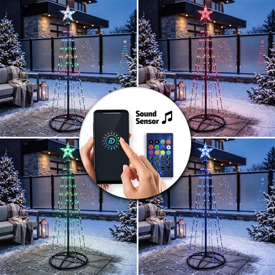 Solight smart vianočný stromček, 150 LED, 1,5m, IP44, RGB, diaľkový ovládač + BT aplikácia