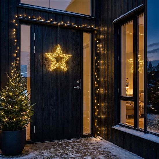 Solight LED vianočná hviezda 3D, 150 LED, 60cm, IP44, teplá biela, časovač