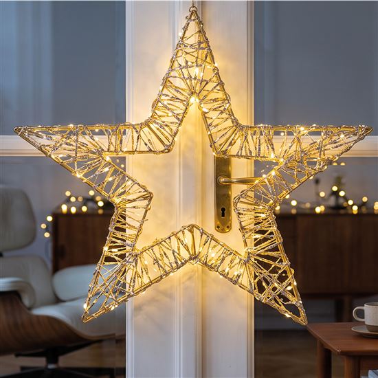 Solight LED vianočná hviezda 3D, 150 LED, 60cm, IP44, teplá biela, časovač