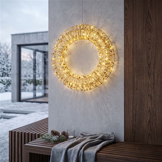 Solight LED vianočný veniec 3D, 150 LED, 50cm, IP44, teplá biela, časovač
