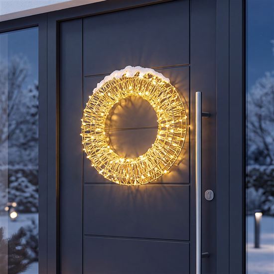 Solight LED vianočný veniec 3D, 150 LED, 50cm, IP44, teplá biela, časovač