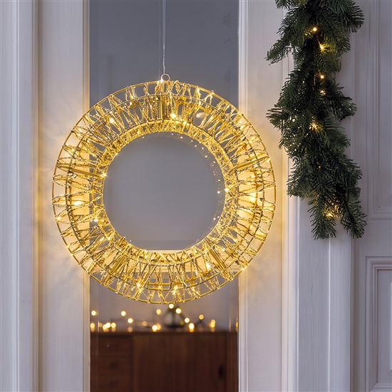 Solight LED vianočný veniec 3D, 150 LED, 50cm, IP44, teplá biela, časovač
