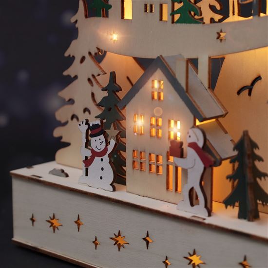 Solight LED drevený vianočný stromček s dekoráciami, 17x LED, biela, 45cm, 2x AA