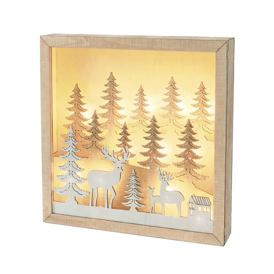 Solight LED 3D drevená vianočná dekorácia v ráme, 12x LED, 25cm, 2x AA