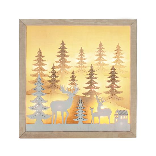Solight LED 3D drevená vianočná dekorácia v ráme, 12x LED, 25cm, 2x AA