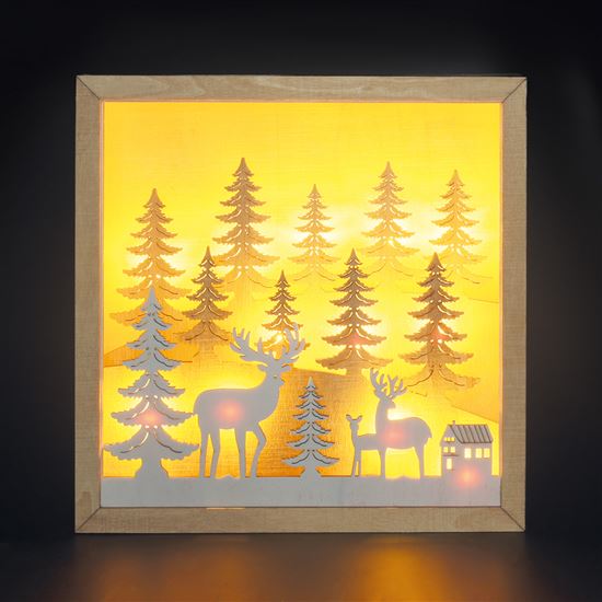 Solight LED 3D drevená vianočná dekorácia v ráme, 12x LED, 25cm, 2x AA