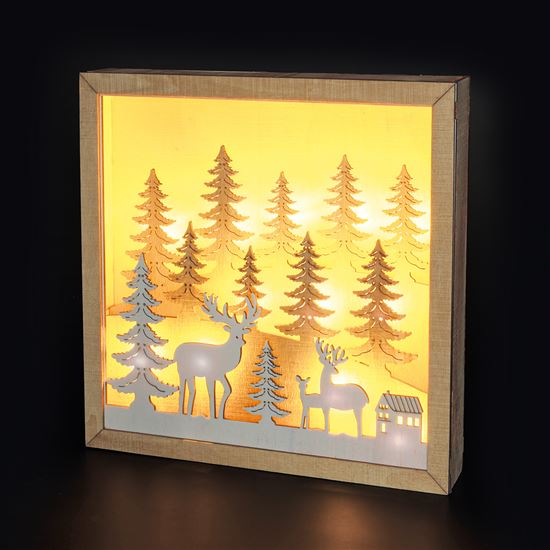Solight LED 3D drevená vianočná dekorácia v ráme, 12x LED, 25cm, 2x AA