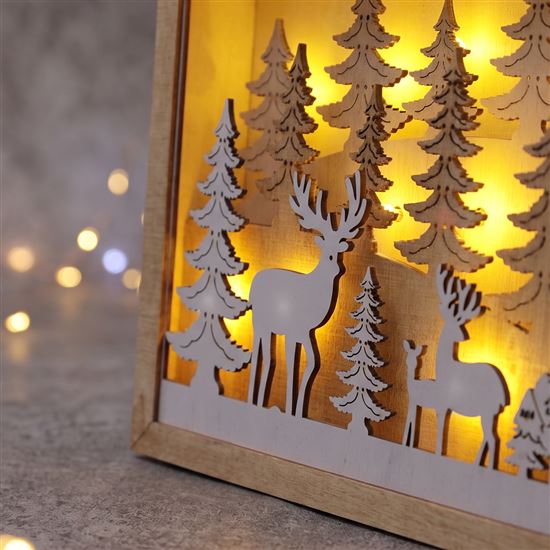 Solight LED 3D drevená vianočná dekorácia v ráme, 12x LED, 25cm, 2x AA