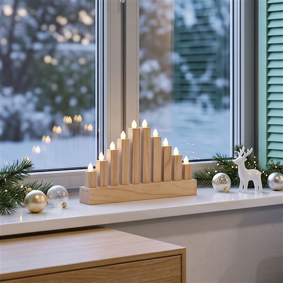 Solight drevený LED svietnik, 10x LED, 25cm, 2x AA