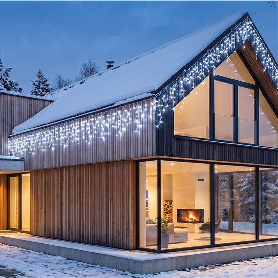 Solight LED vianočná girlanda, cencúle, 300 LED, 15m, IP44, studené biele svetlo