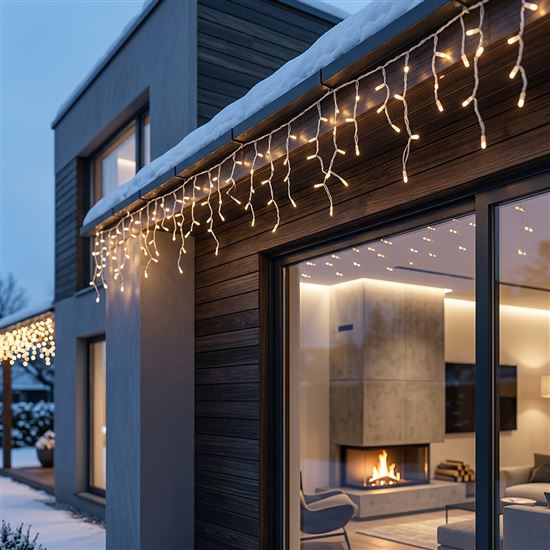 Solight LED vianočná girlanda, cencúle, 300 LED, 15m, IP44, teplé biele svetlo