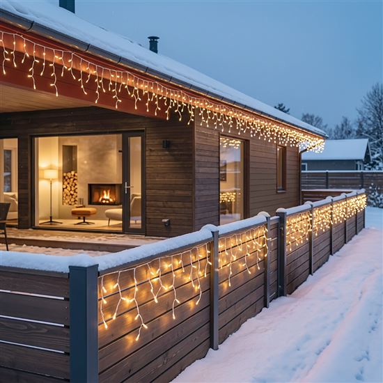 Solight LED vianočná girlanda, cencúle, 300 LED, 15m, IP44, teplé biele svetlo