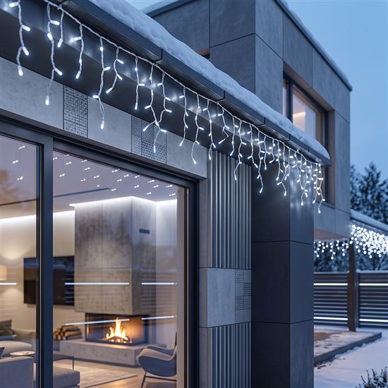 Solight LED vianočná girlanda, cencúle, 400 LED, 20m, IP44, studené biele svetlo