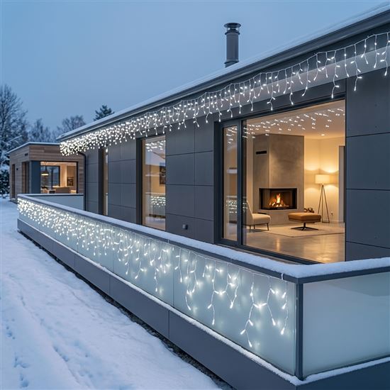 Solight LED vianočná girlanda, cencúle, 400 LED, 20m, IP44, studené biele svetlo