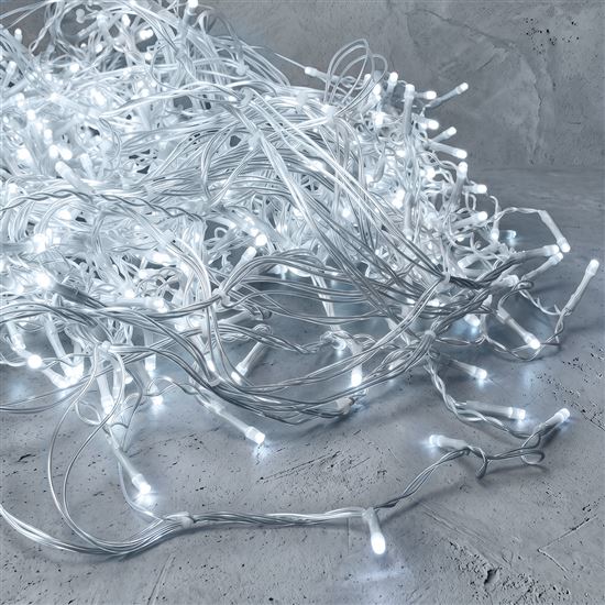 Solight LED vianočná girlanda, cencúle, 400 LED, 20m, IP44, studené biele svetlo