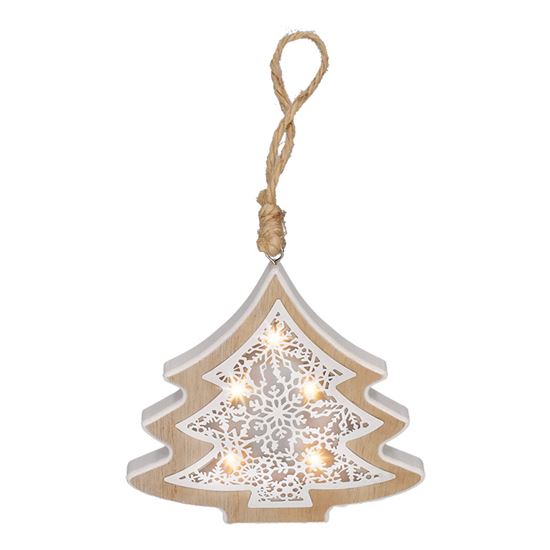 Solight LED vianočný stromček, drevený dekor, 6LED, teplá biela, 2x AAA