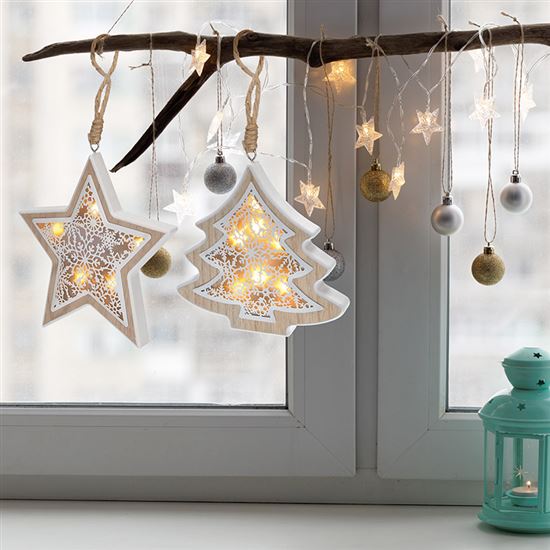 Solight LED vianočný stromček, drevený dekor, 6LED, teplá biela, 2x AAA