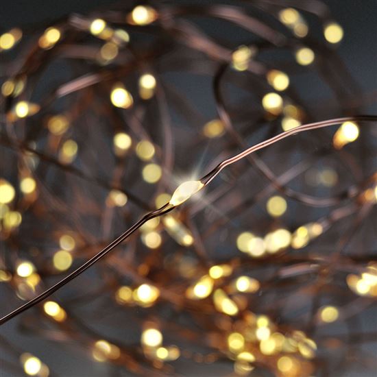 Solight vianočná reťaz medená, 50x mini LED, 5m, 3 x AA, teplé svetlo