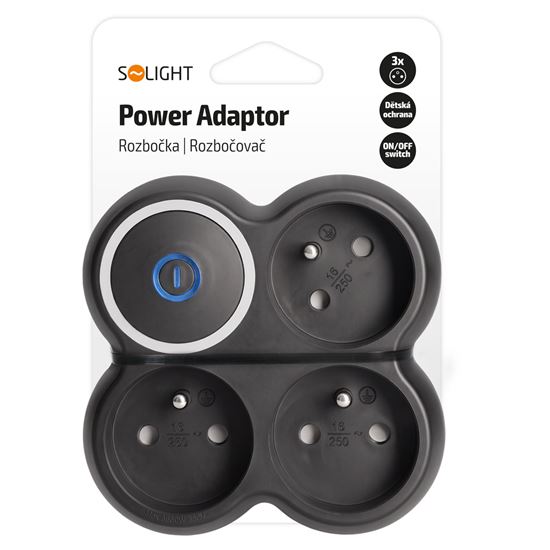 Solight rozbočovač, 3x 15A, čierny, vypínač