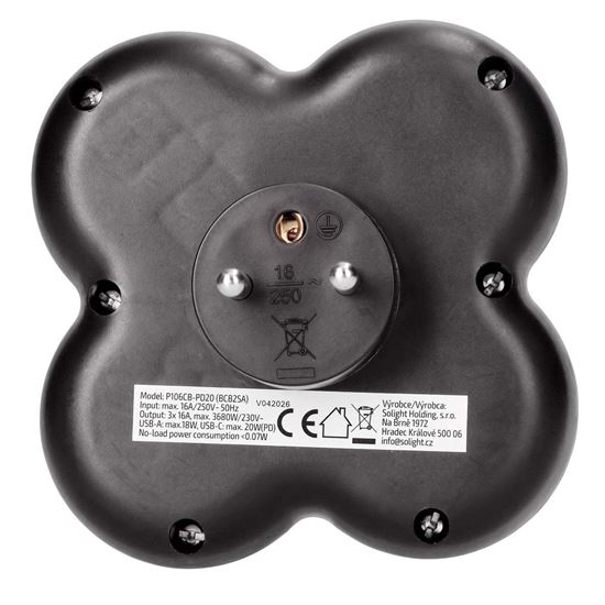 Solight rozbočovač, 3x 15A, USB A+C rychlonabíjačka 20W PD, matná čierna