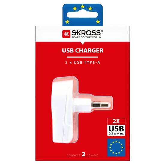 SKROSS USB nabíjací adaptér EU, 2x USB-A, 12W, typ C