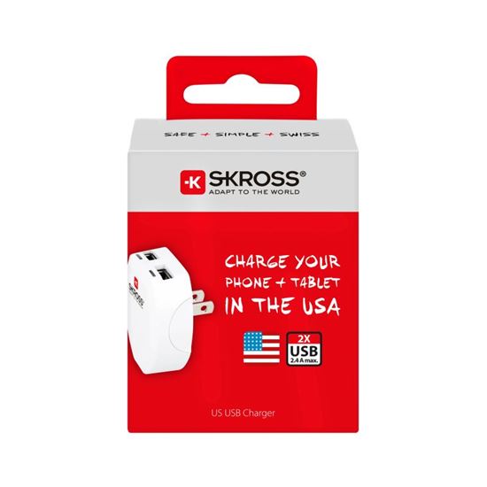 SKROSS USB nabíjací adaptér pre USA, 2400mA, 2x USB výstup