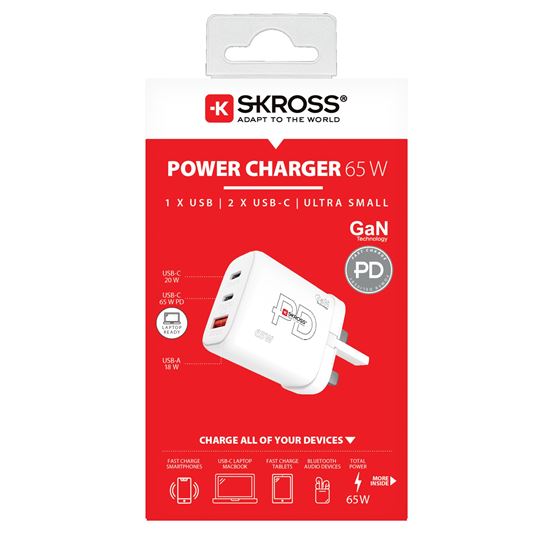 SKROSS USB A+C nabíjací adaptér Power Charger 65W GaN UK, Power Delivery, typ G