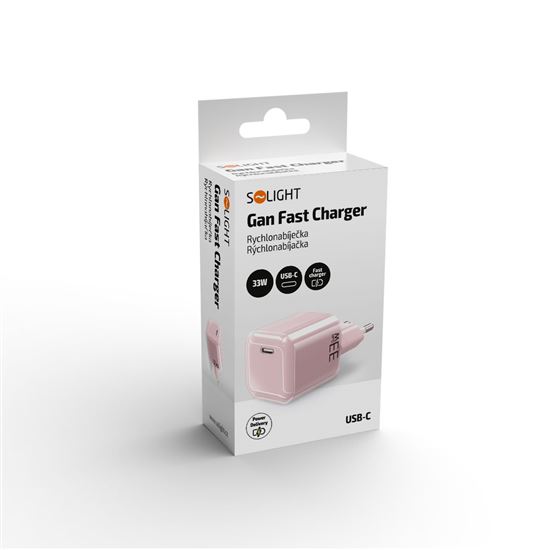 Solight 33W GaN fast charge USB-C adaptér, ružový