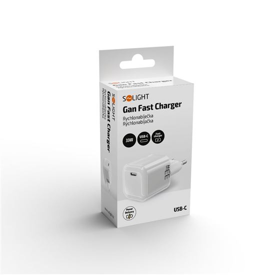 Solight 33W GaN fast charge USB-C adaptér, biely