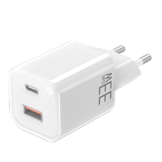 Solight 33W GaN fast charge USB-A + USB-C adaptér, biely