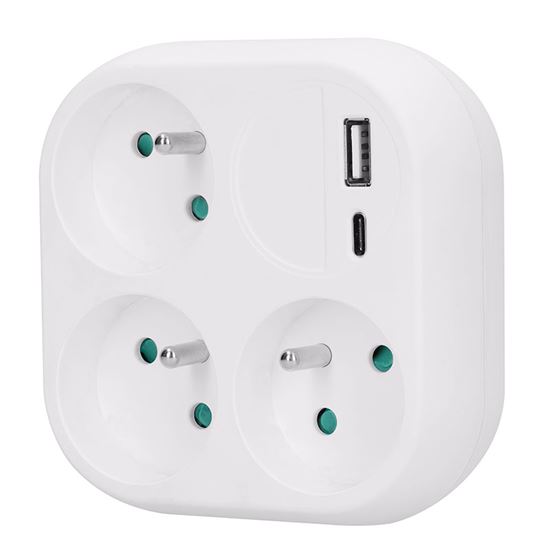 Solight rozbočovač 3x 16A, USB A+C rychlonabíjačka 20W PD, biely