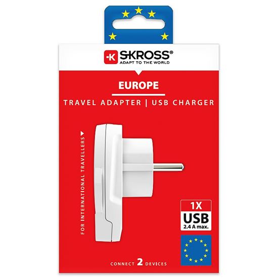 SKROSS cestovný adaptér Europe USB pre cudzincov v SR, USB-A, 12W, typ E/F