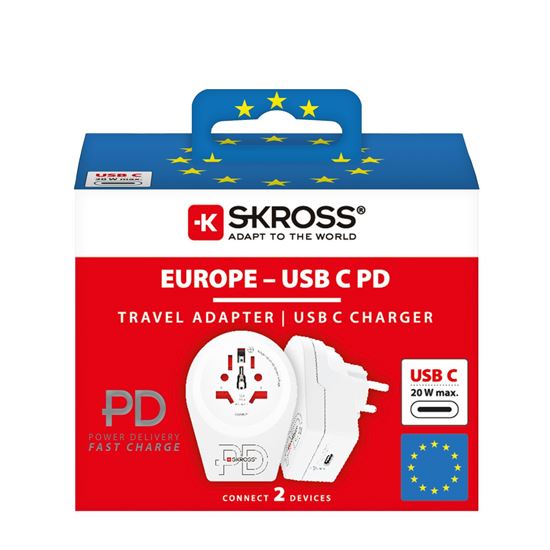 SKROSS cestovný adaptér Europe USB C20PD pre cudzincov v SR, USB-C, PD 20W, typ E/F