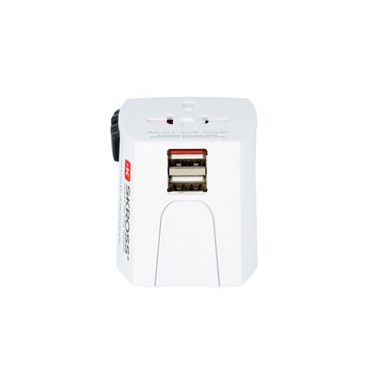 SKROSS cestovný adaptér MUV USB, 2.5A max., vr. USB nabíjania 2x výstup 2400mA, univerzálny pre 150 krajín