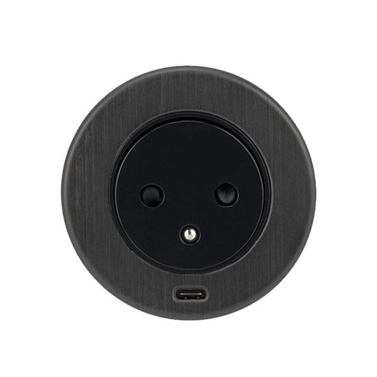 Solight 1z + 1x USB-C vstavaná zásuvka, nerez oceľ, EasyEject systém, predlžovací prívod 1,5m, 3x 1,5mm2, USB 3.0A, tmavá metalická 