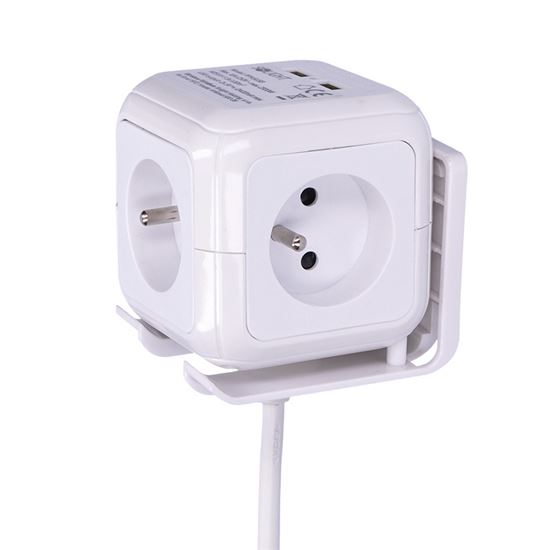 Solight predlžovací prívod kocka, 4 zásuvky 230V + 2x USB max. 2400mm, kábel 2m