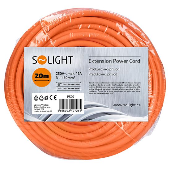Solight predlžovací prívod - spojka, 1 zásuvka, 20m, 3 x 1,5mm2, oranžová