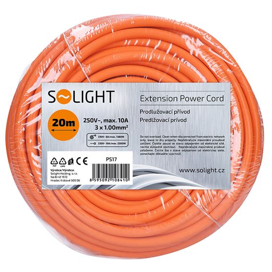 Solight predlžovací prívod - spojka, 1 zásuvka, 20m, 3 x 1mm2, oranžová