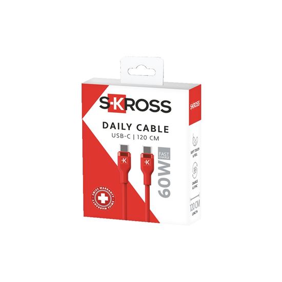SKROSS USB C-C Daily Cable, 60W, 120cm, silikón, červený