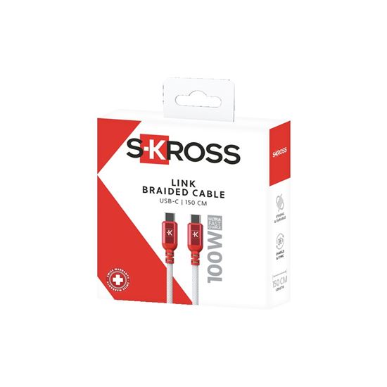 SKROSS USB C-C Link Cable, 100W, 150cm, opletený, biely