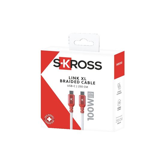 SKROSS USB C-C Link XL Cable, 100W, 250cm, opletený, biely