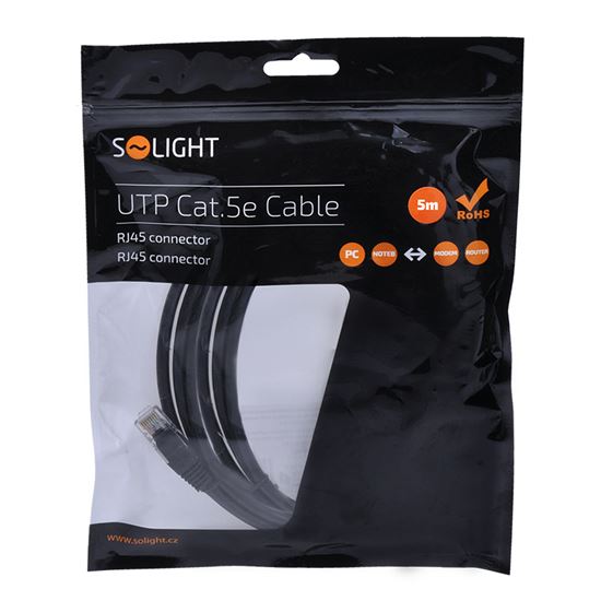 Solight UTP CAT.5E kábel, RJ45 konektor - RJ45 konektor, sáčok, 5m