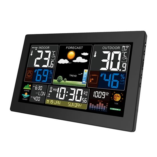 Solight meteostanica, XL farebný LCD, teplota, vlhkosť, tlak, RCC, čierna