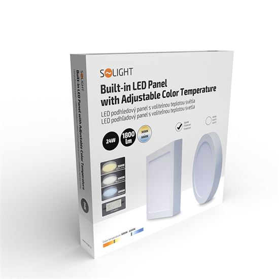 Solight LED mini panel CCT, prisazený, 24W, 1800lm, 3000K, 4000K, 6000K, štvorcový